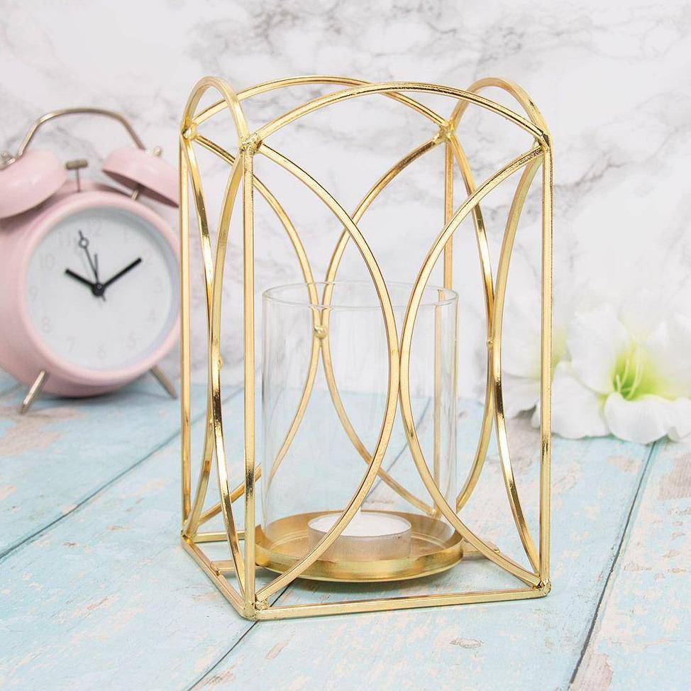 Gold Contemporary Cut Out Candle Lantern - 18.5 x 11.5 x 11.5cm 5010792477664 only5pounds-com