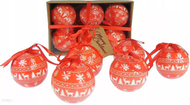 75mm Red Nordic Christmas Baubles - Set of 6 5050565261823 only5pounds-com