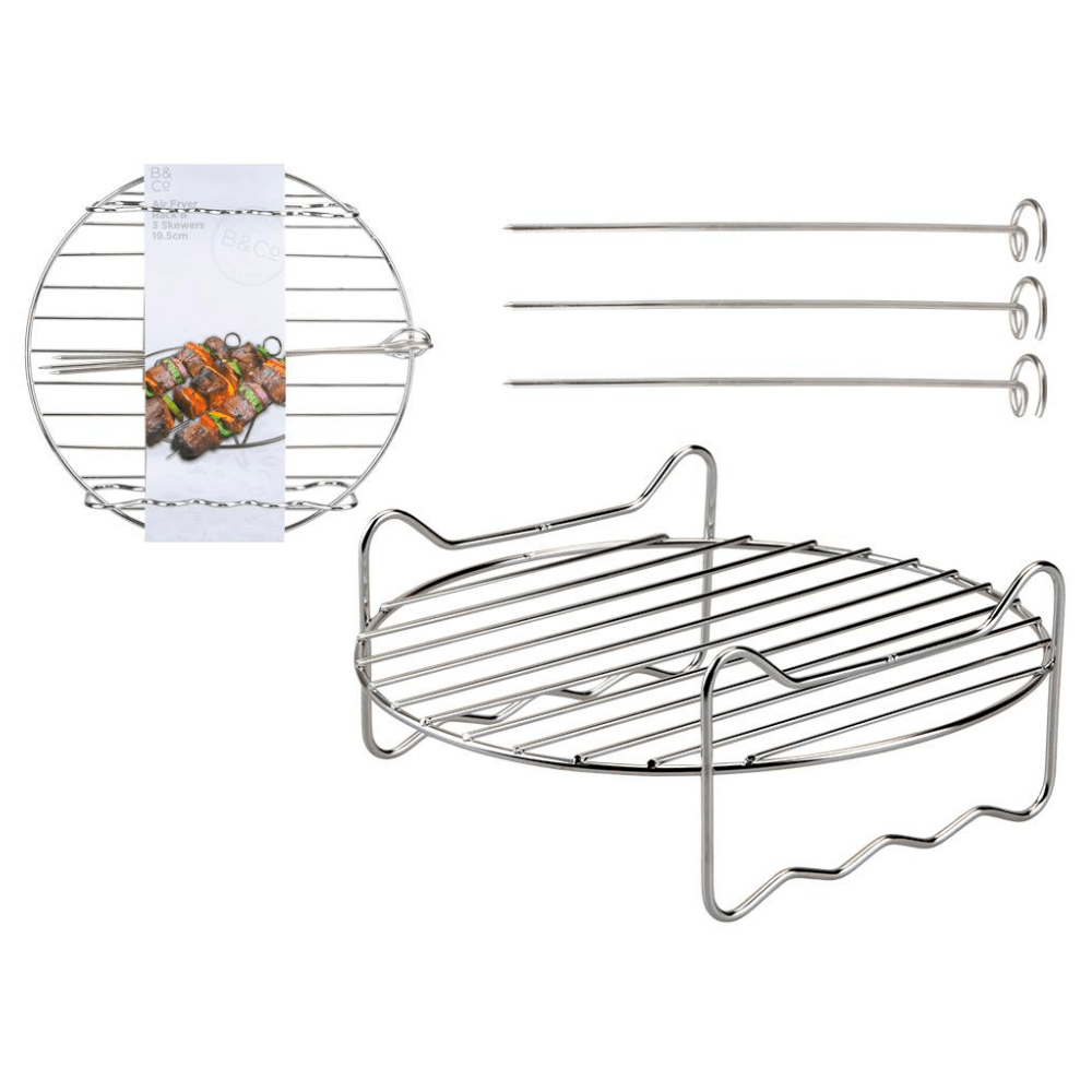 Air Fryer Rack With 3 Skewers - 19 x 19 x 5cm 5050565705914 only5pounds-com