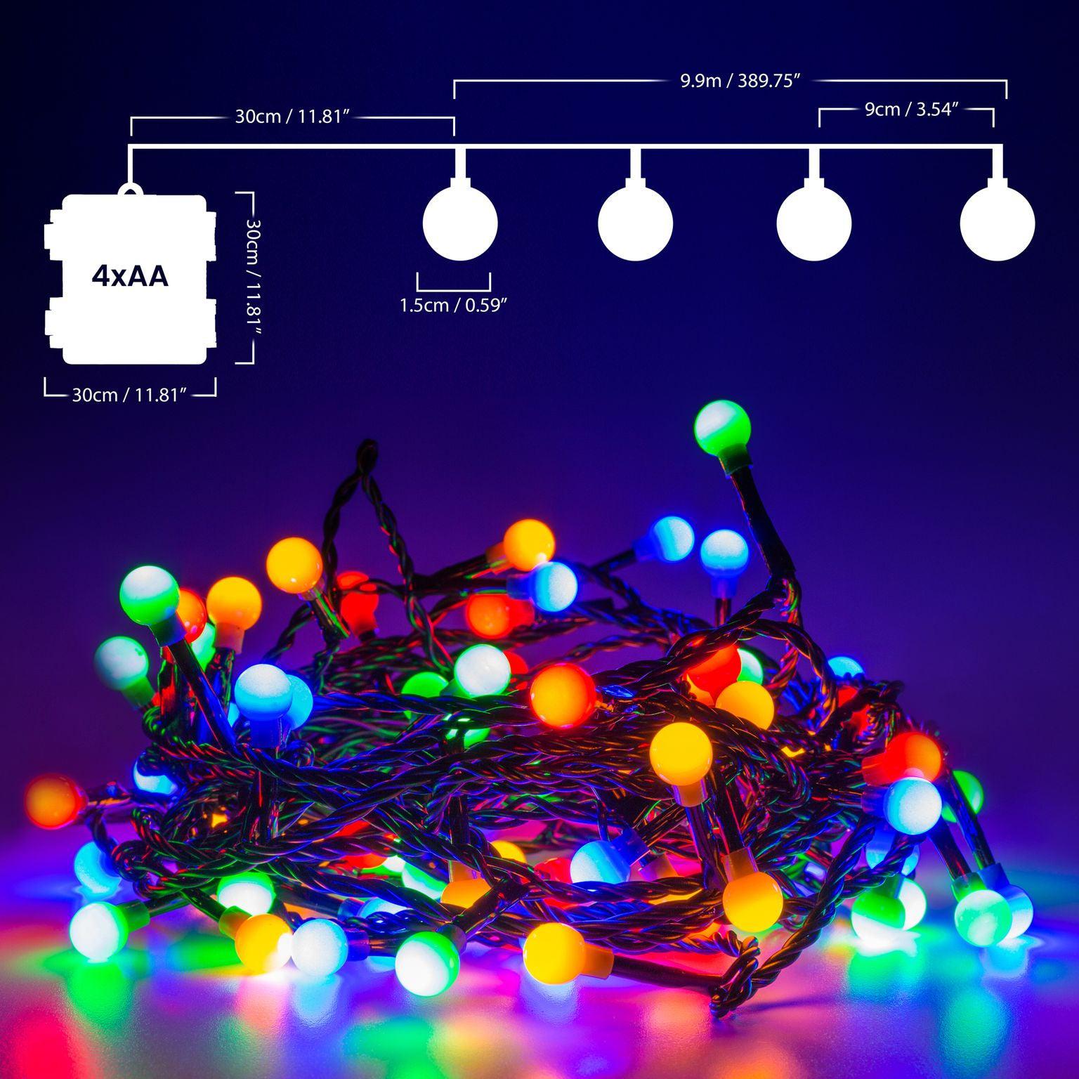 Battery Operated 8 Function LED Berry Bulbs (100 Lights) -  Multicoloured Lights 5056150236702 only5pounds-com