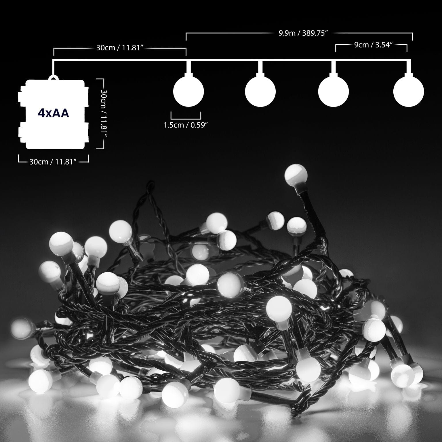 Battery Operated 8 Function LED Berry Bulbs (100 Lights) - White Lights 5056150236689 only5pounds-com