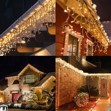 Battery Operated 8 Function LED Icicle Lights (180 Lights) - Warm White Lights 5056150236504 only5pounds-com