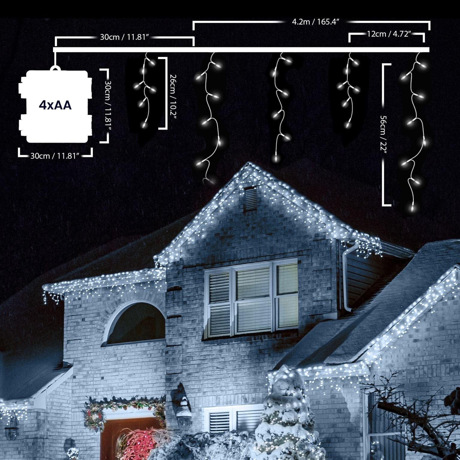 Battery Operated 8 Function LED Icicle Lights (180 Lights ) - White Lights 5056150236498 only5pounds-com
