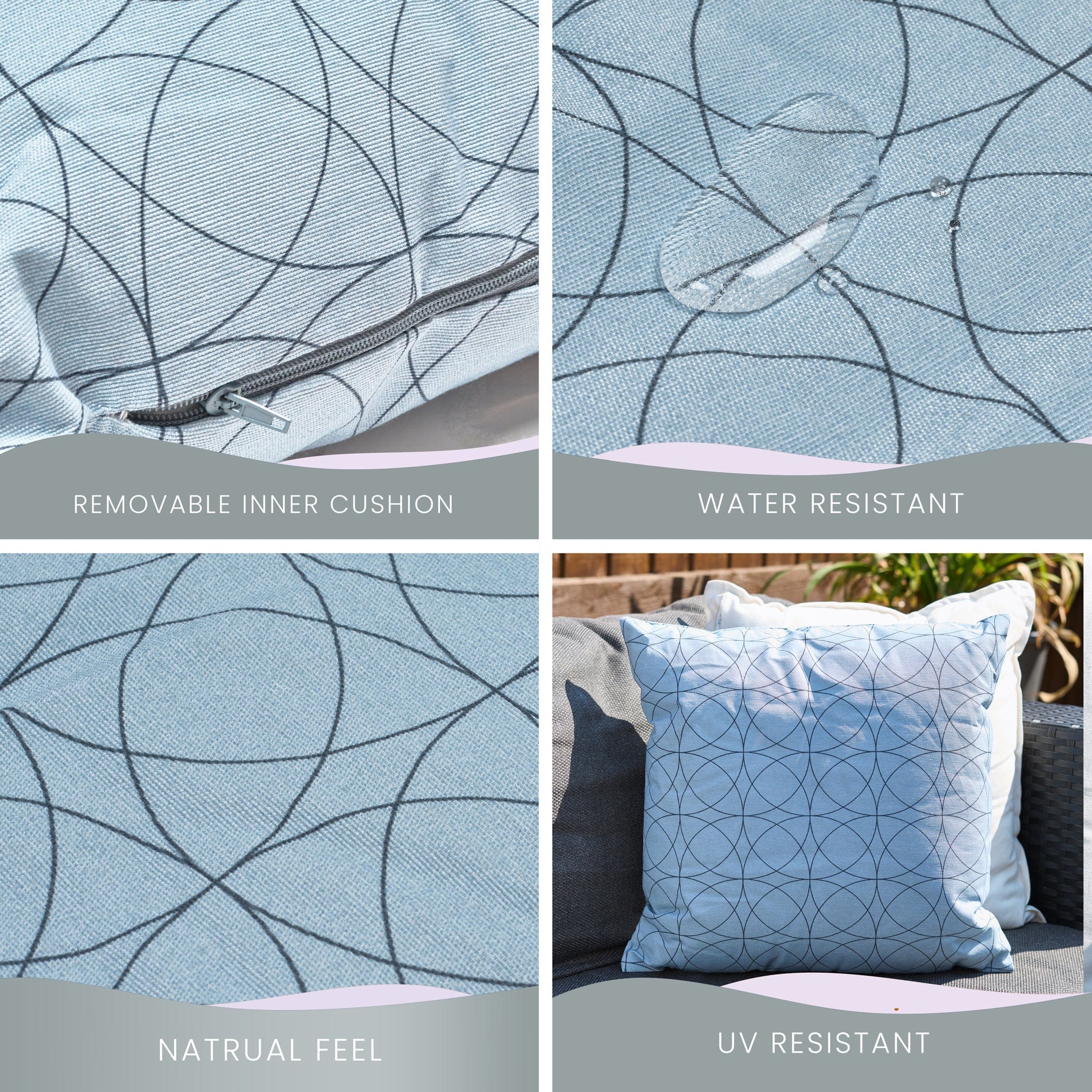 Blue Geometric Outdoor Garden Cushion - 42 x 42cm 8713229053659 only5pounds-com