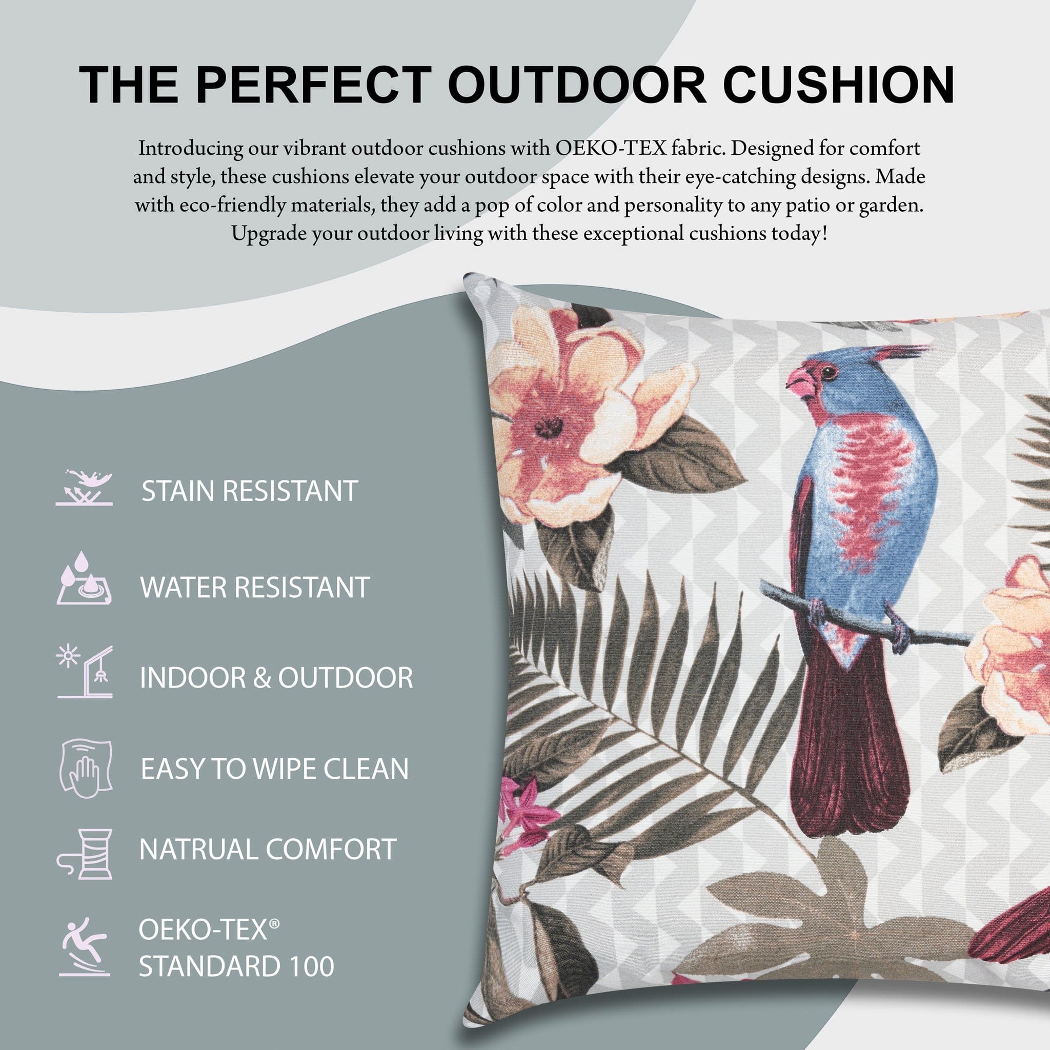 Blue Tropical Birds Outdoor Garden Cushion - 42 x 42cm 8713229053659 only5pounds-com