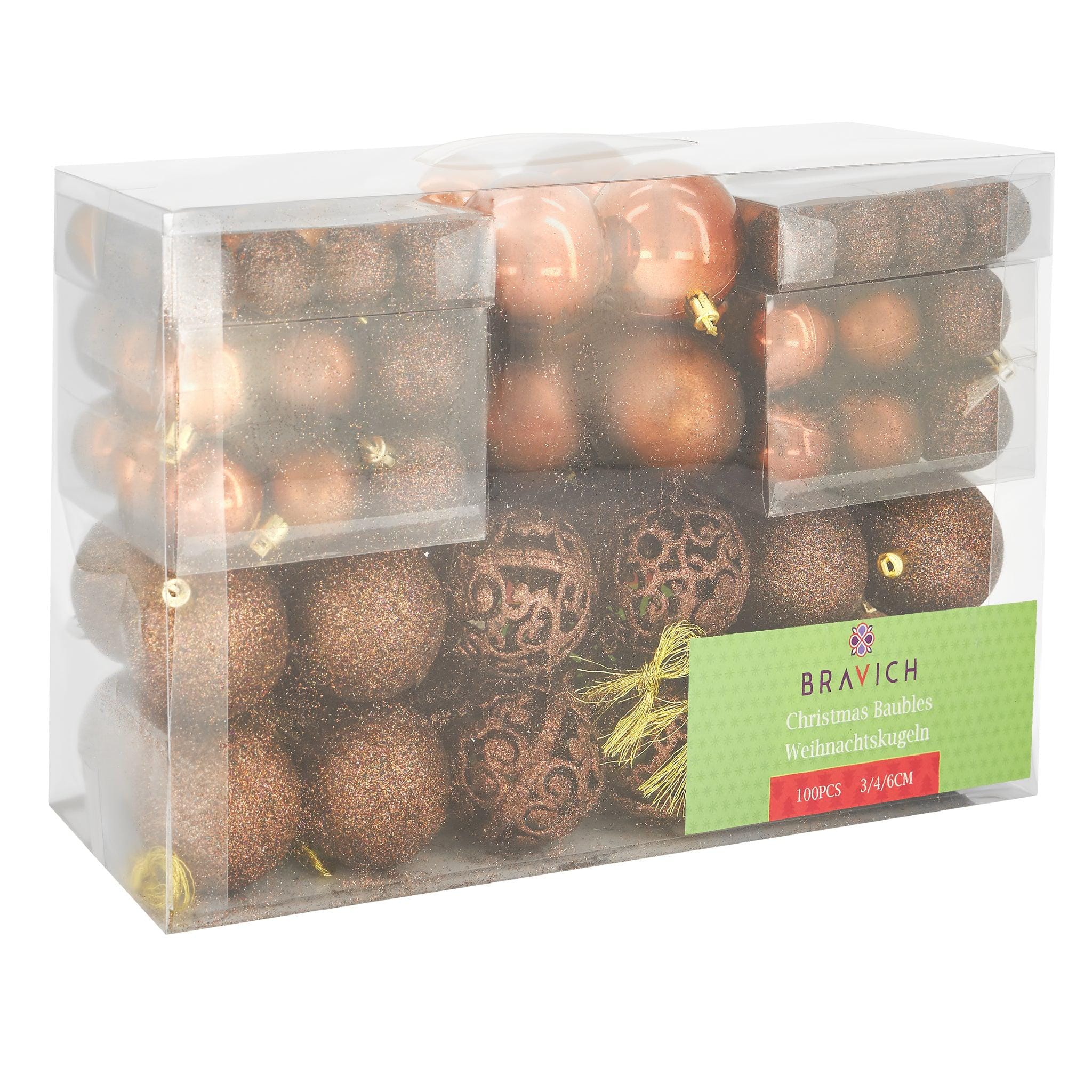 Brown Shatterproof Assorted Christmas Baubles - Pack of 100 4897057318266 only5pounds-com