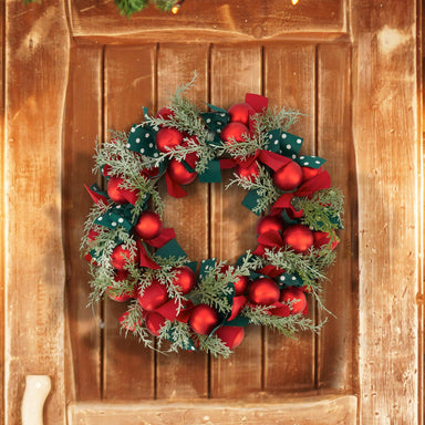 Christmas Baubles, Bows & Foliage Door Wreath - 40cm only5pounds-com