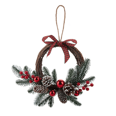Christmas Berry Pine Ball Wreath With Bow - 33cm 5050565624345 only5pounds-com