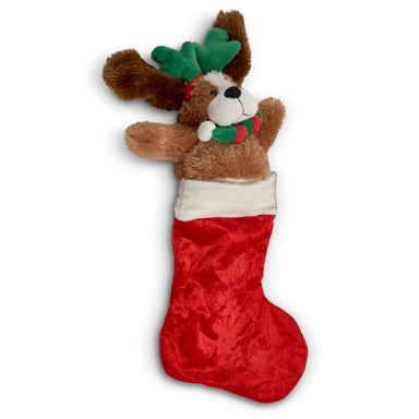 Christmas Musical Animated Plush Stocking - Reindeer Dog only5pounds-com