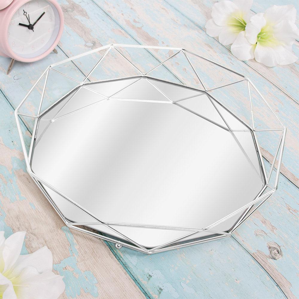 Decorative Geometric Mirror Tray - Silver - 31cm x 30cm x 5cm 5010792478166 only5pounds-com