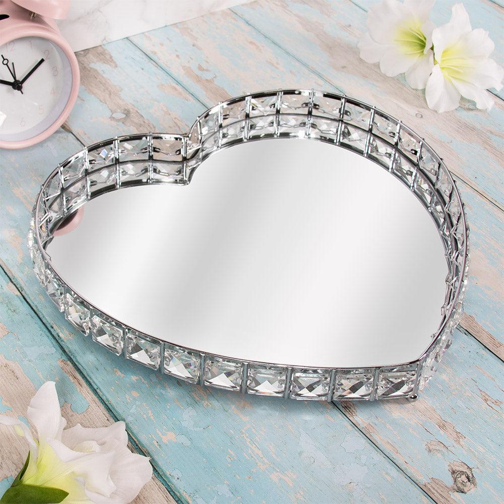 Decorative Heart Mirror Tray - Silver - 31cm x 30cm x 4cm 5010792469072 only5pounds-com