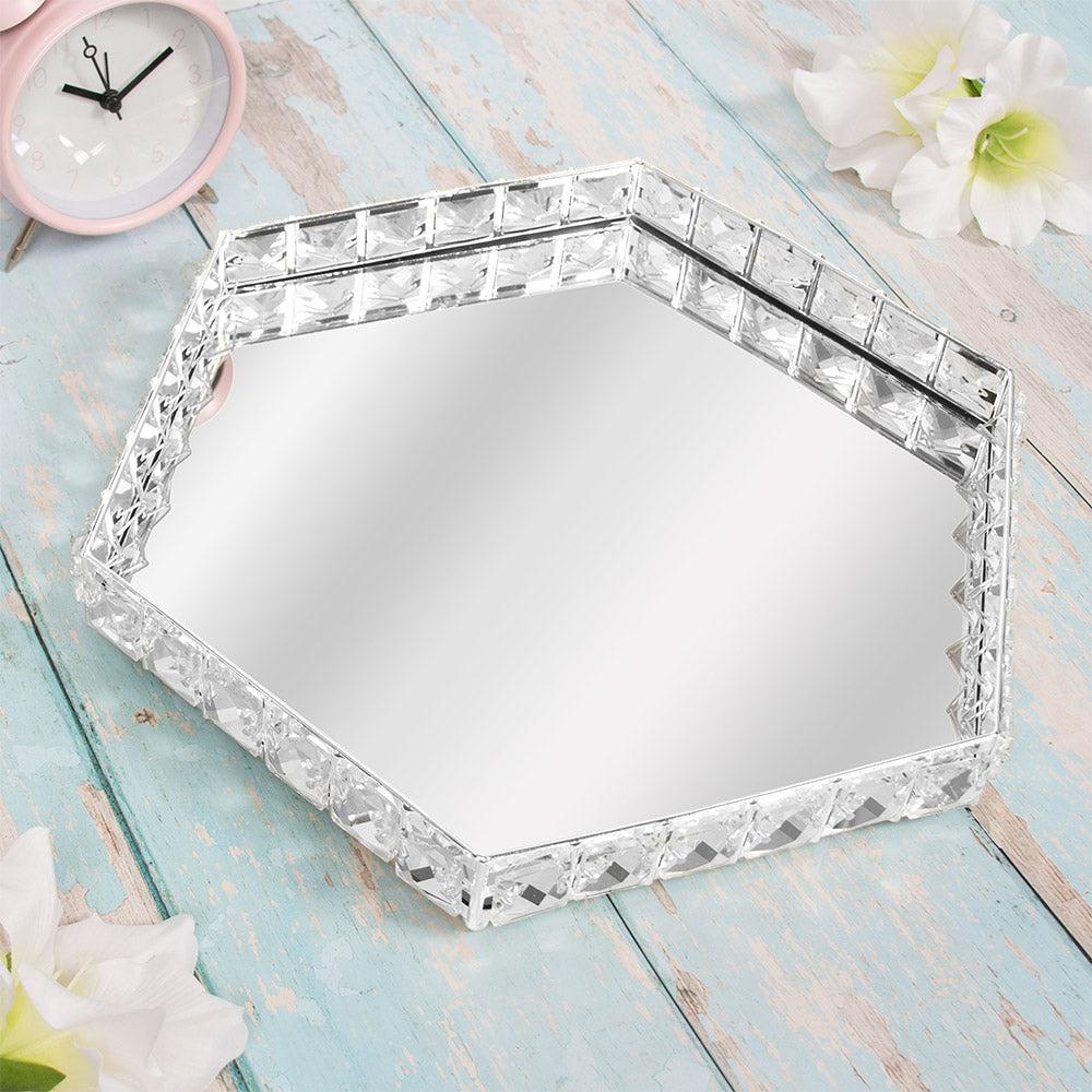 Decorative Hexagon Mirror Tray - Silver - 33cm 5010792479996 only5pounds-com