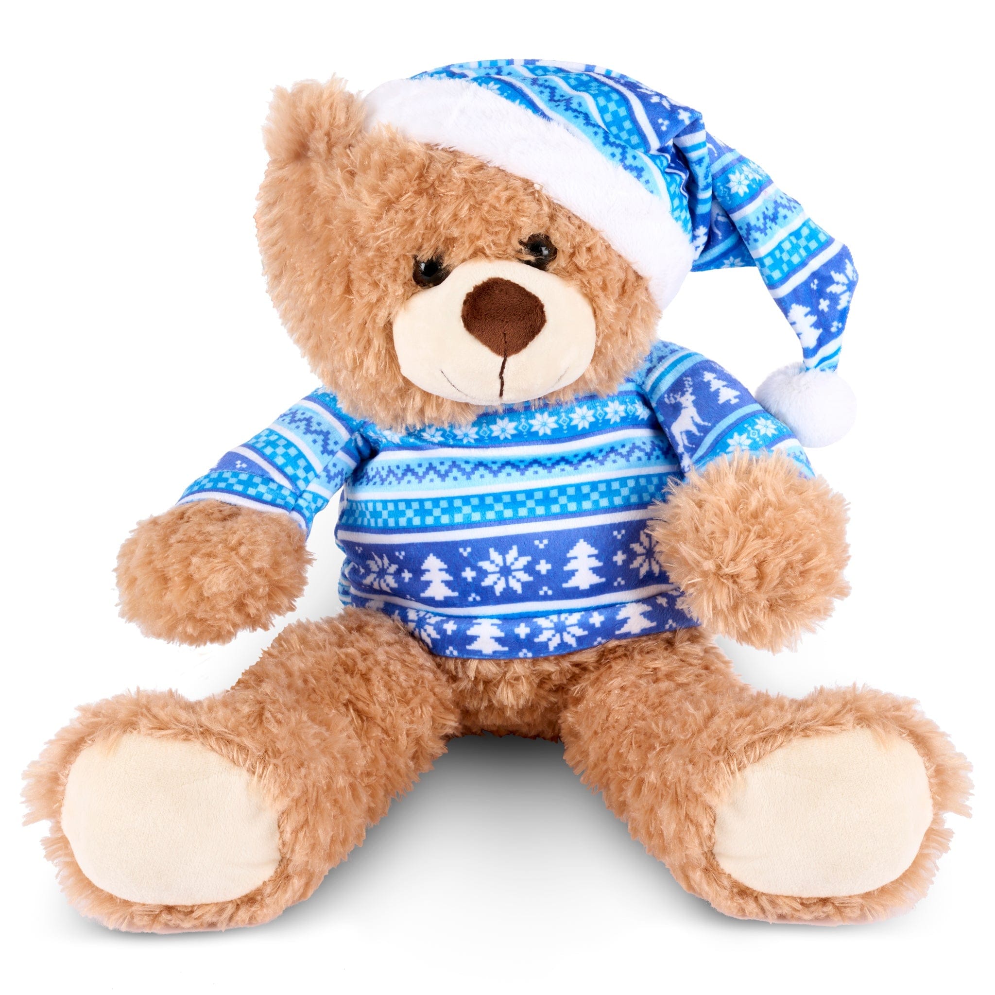 Fluffy Christmas Plush Bear Toy With Christmas Jumper & Hat -  48cm Beige 5051516802850 only5pounds-com