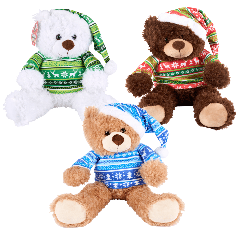 Fluffy Christmas Plush Bear Toy With Christmas Jumper & Hat -  48cm only5pounds-com