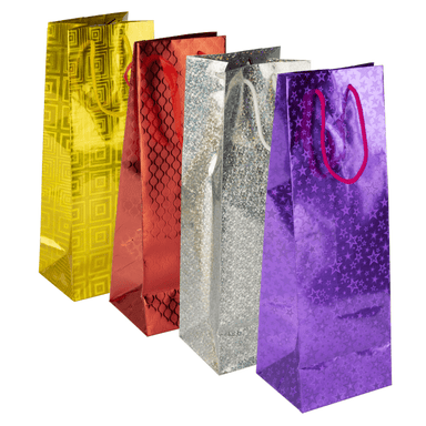 Holographic Bottle Gift Bags (36cm x 12cm) - 4 Pack only5pounds-com