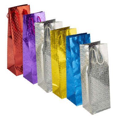 Holographic Bottle Gift Bags (36cm x 12cm) - 6 Pack only5pounds-com