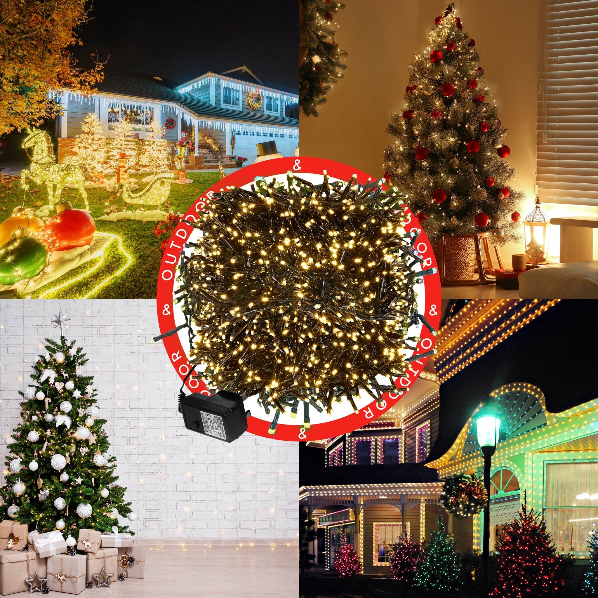 Indoor/Outdoor 8 Function LED Waterproof Cluster Fairy Lights with Green Cable (720 Cluster Lights - 17.5M Cable) - Warm White Lights 5056150226468 only5pounds-com