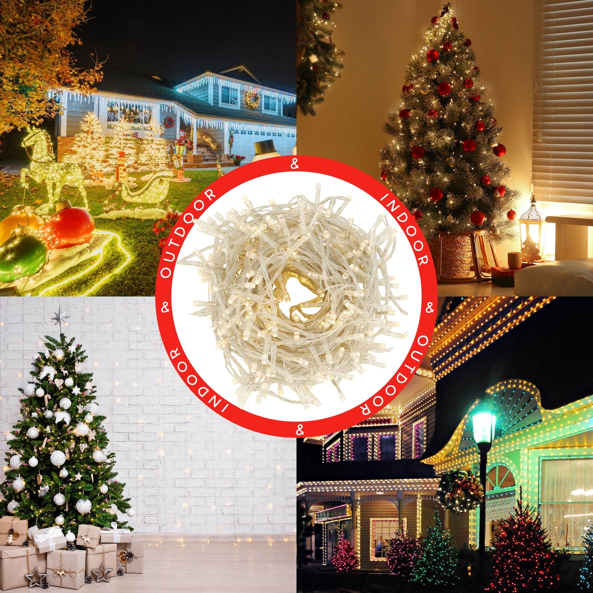 Indoor/Outdoor 8 Function LED Waterproof Fairy Lights with Clear Cable (200 Lights - 18M Cable) - Warm White 8800225807109 only5pounds-com