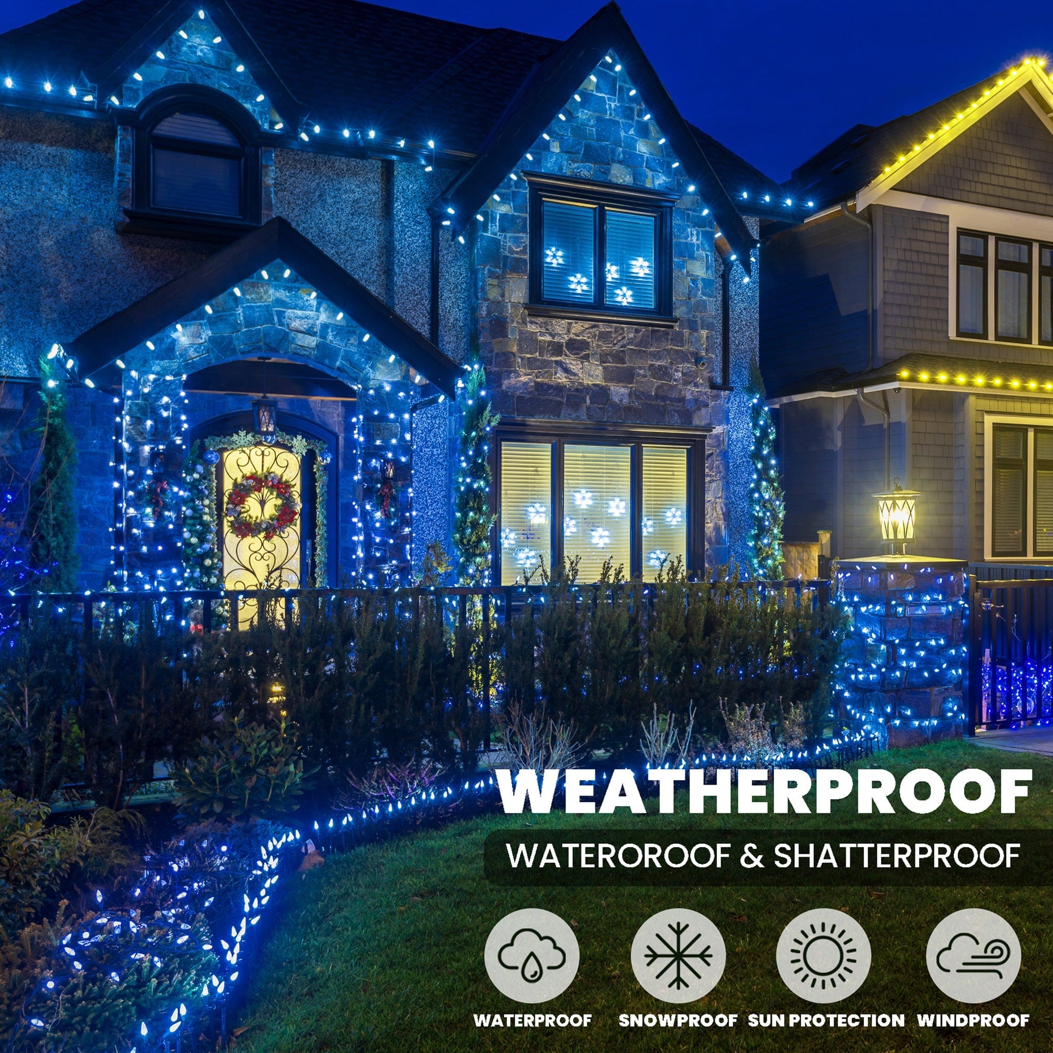 Indoor/Outdoor 8 Function LED Waterproof Fairy Lights with Green Cable (1000 Lights - 74M Cable) - Blue 8800225812059 only5pounds-com