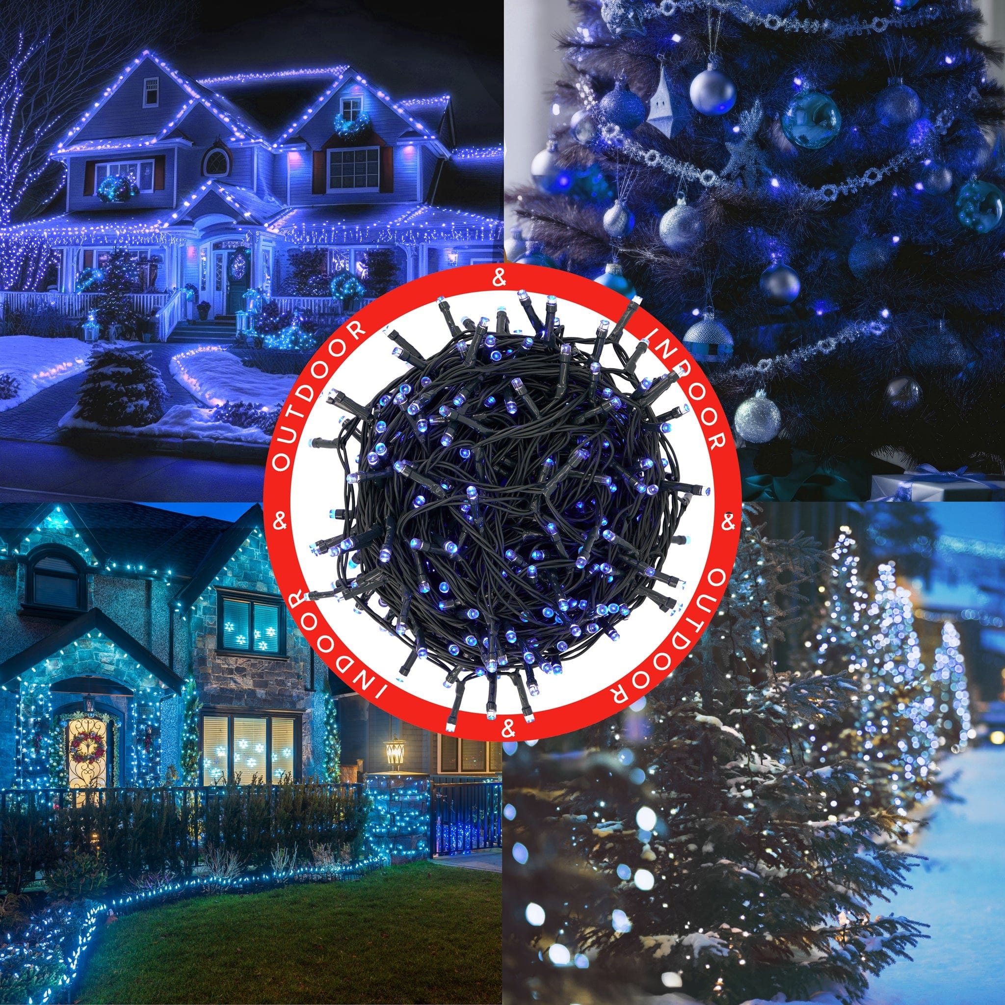 Indoor/Outdoor 8 Function LED Waterproof Fairy Lights with Green Cable (1000 Lights - 74M Cable) - Blue 8800225812059 only5pounds-com