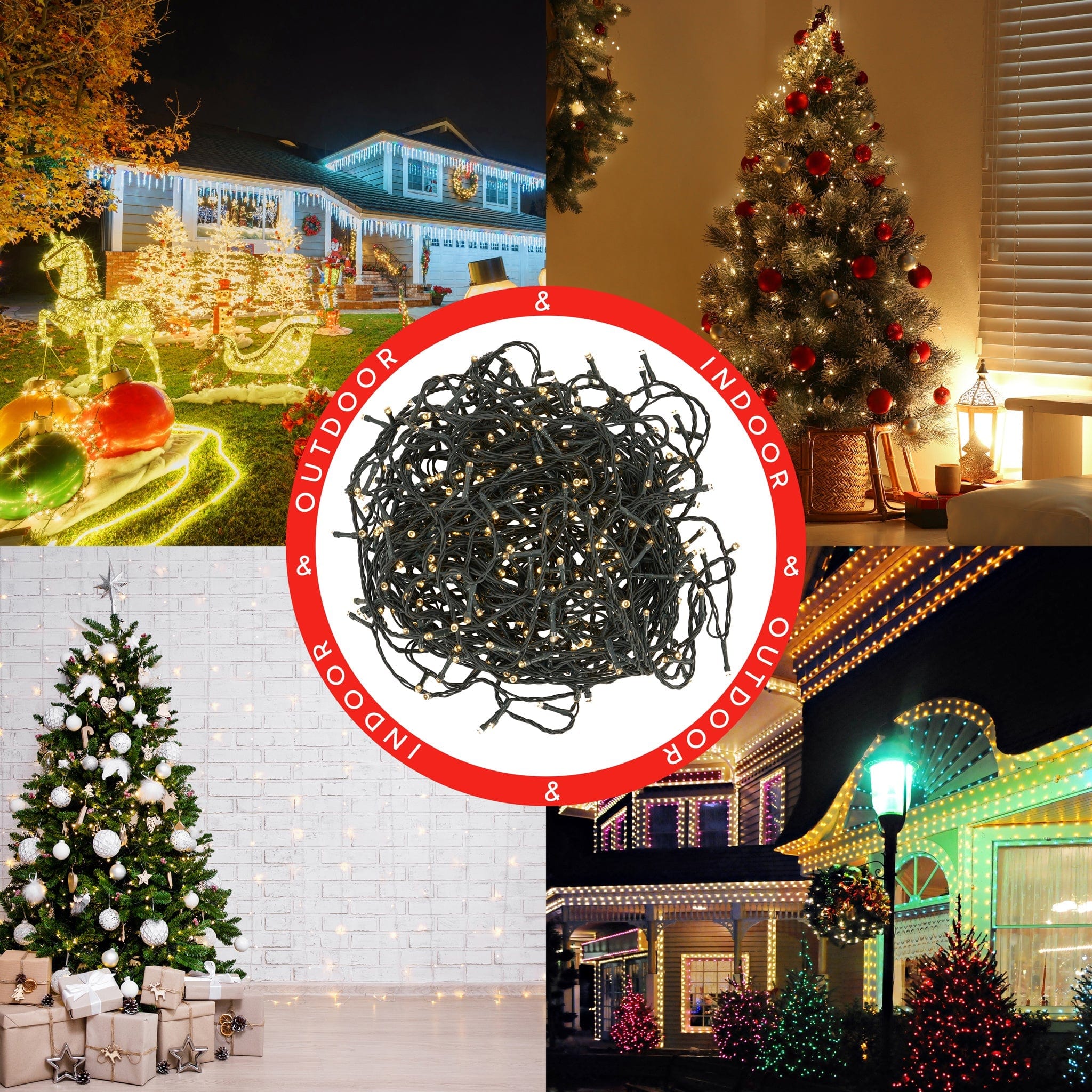 Indoor/Outdoor 8 Function LED Waterproof Fairy Lights with Green Cable (200 Lights - 18M Cable) - Warm White Lights 8800225807079 only5pounds-com