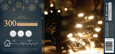 Indoor/Outdoor 8 Function LED Waterproof Fairy Lights with Green Cable (300 Light - 25M Cable) - Warm White Lights 8800225808649 only5pounds-com