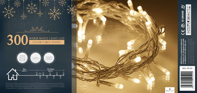 Indoor/Outdoor Static LED Waterproof Fairy Lights with Clear Cable (300 Lights - 25M Cable) - Warm White Lights 8800225808939 only5pounds-com