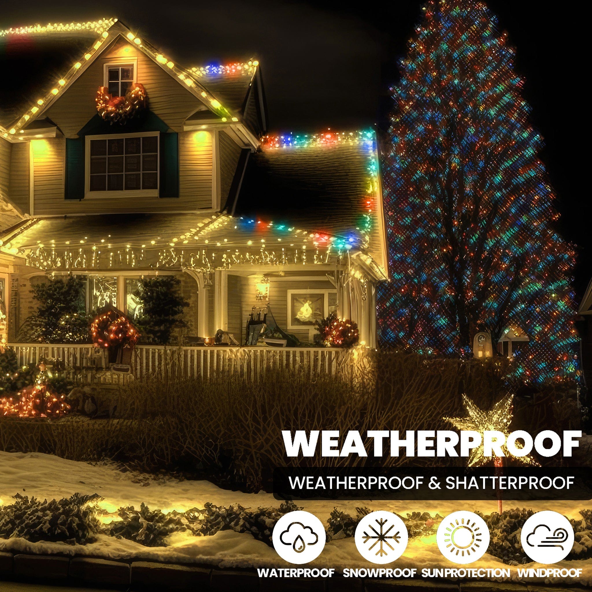 Indoor/Outdoor Static LED Waterproof Fairy Lights with Green Cable (300 Lights - 25M Cable) - Multicoloured Lights 8800225809219 only5pounds-com