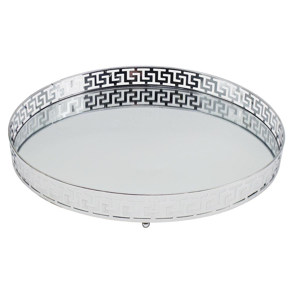 Large Round Silver Mirrored Tray - 31 x 31 x 3cm 5010792487908 only5pounds-com