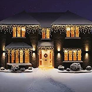 LED Indoor & Outdoor Snowing Icicle Chaser Lights with White Cable (180 Lights) - Warm White 8800225836109 only5pounds-com