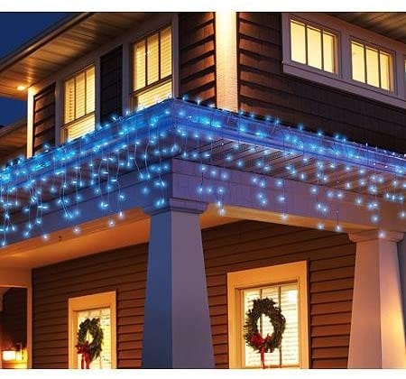 LED Snowing Icicle Indoor & Outdoor Christmas Fairy Lights with White Cable (180 Lights) - Blue Lights 8800228216243 only5pounds-com