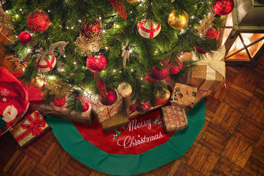 Merry Christmas 80cm Tree Skirt Green & Red 5056150210740 only5pounds-com