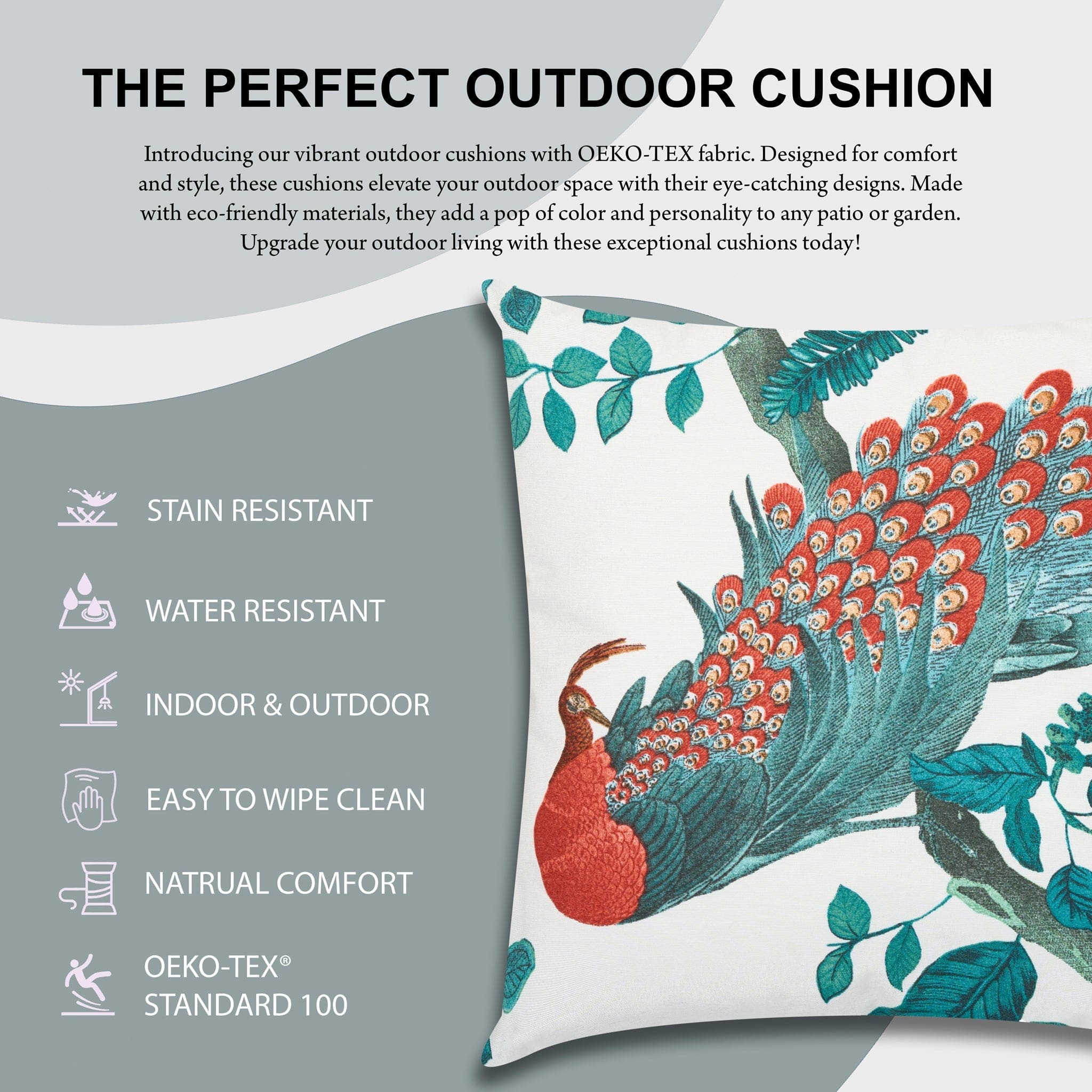 Peacock Outdoor Garden Cushion - 42 x 42cm-8713229053642-only5pounds.com