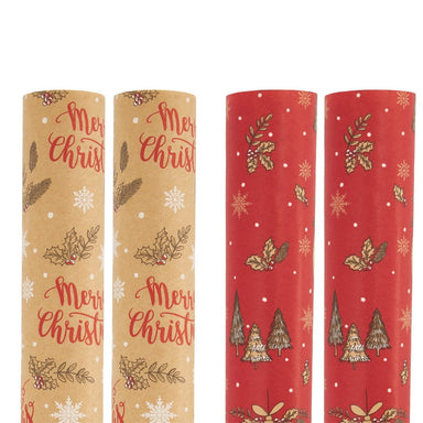 Red Bauble & Natural Stag Kraft Wrapping Paper - Singles or 4 Pack - 2m Roll only5pounds-com
