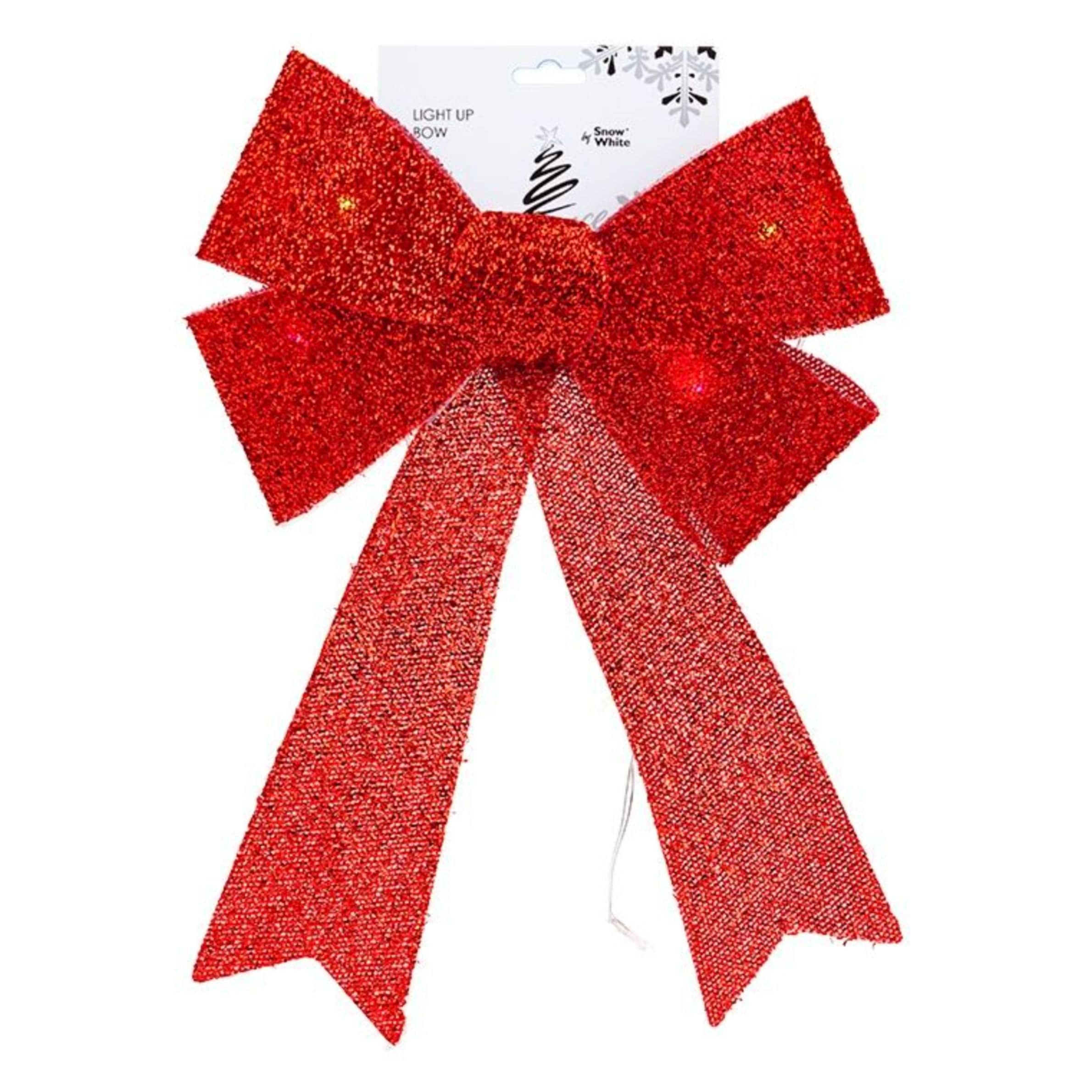 Red Glitter Light Up Tinsel Bow - 29 X 43 X 10cm 5050565350985 only5pounds-com