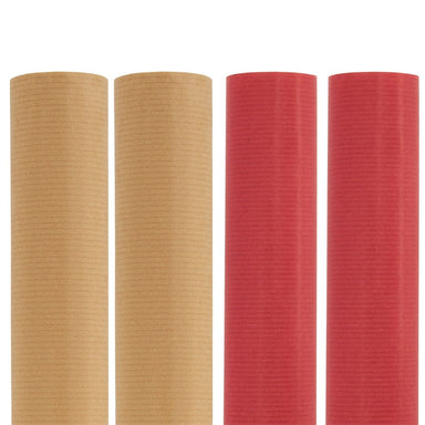 Red & Natural Ribbed Kraft Wrapping Paper - Singles or 4 Pack - 3m Roll Pack of 4 (2 x Natural & 2 x Red) 5012213535618 only5pounds-com