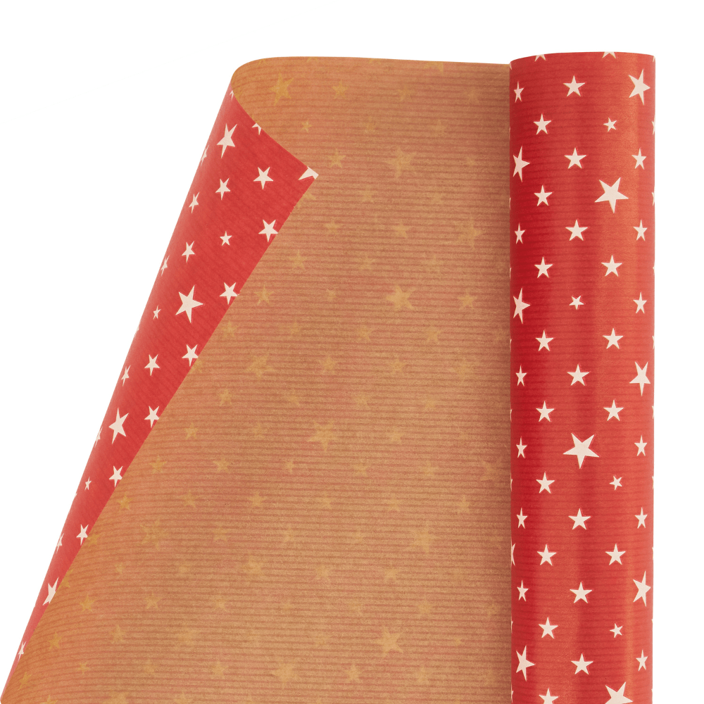 Red or Natural Stars Kraft Wrapping Paper - Singles or 4 Pack - 2m Roll only5pounds-com