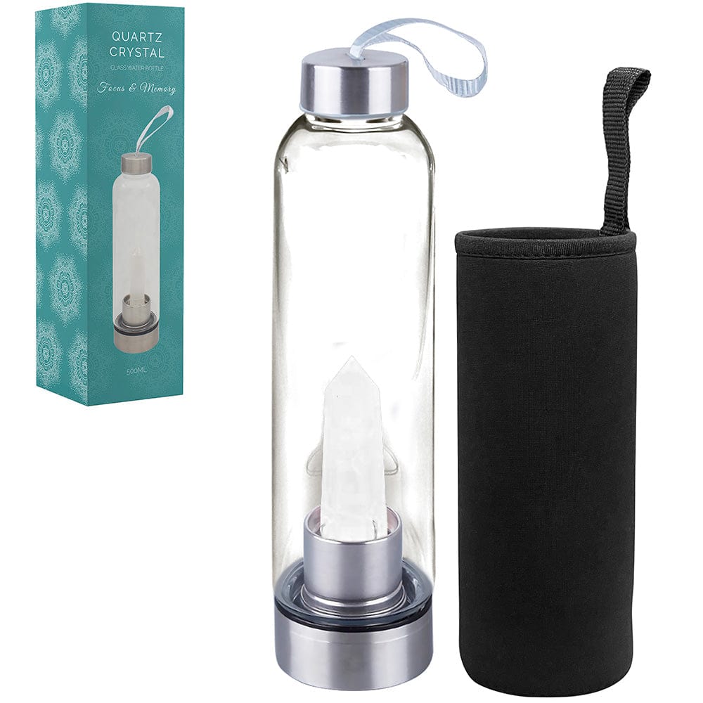 Reusable Glass Drinking Bottle With Crystal Core White Quartz 5010792491400 only5pounds-com