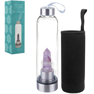 Reusable Glass Drinking Bottle With Crystal Core Amethyst 5010792491424 only5pounds-com