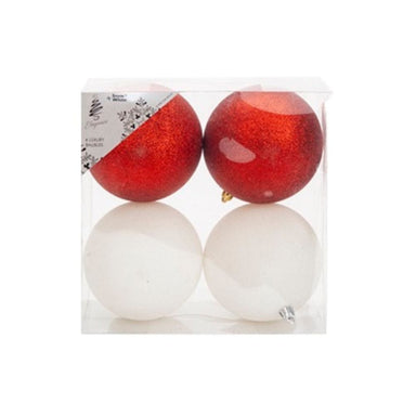 Set of 4 Baubles - 10cm - Red & White 5050570000000 only5pounds-com