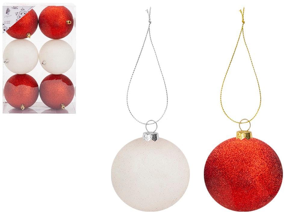 Set of 6 Baubles - 10cm - Red & White 5050570000000 only5pounds-com