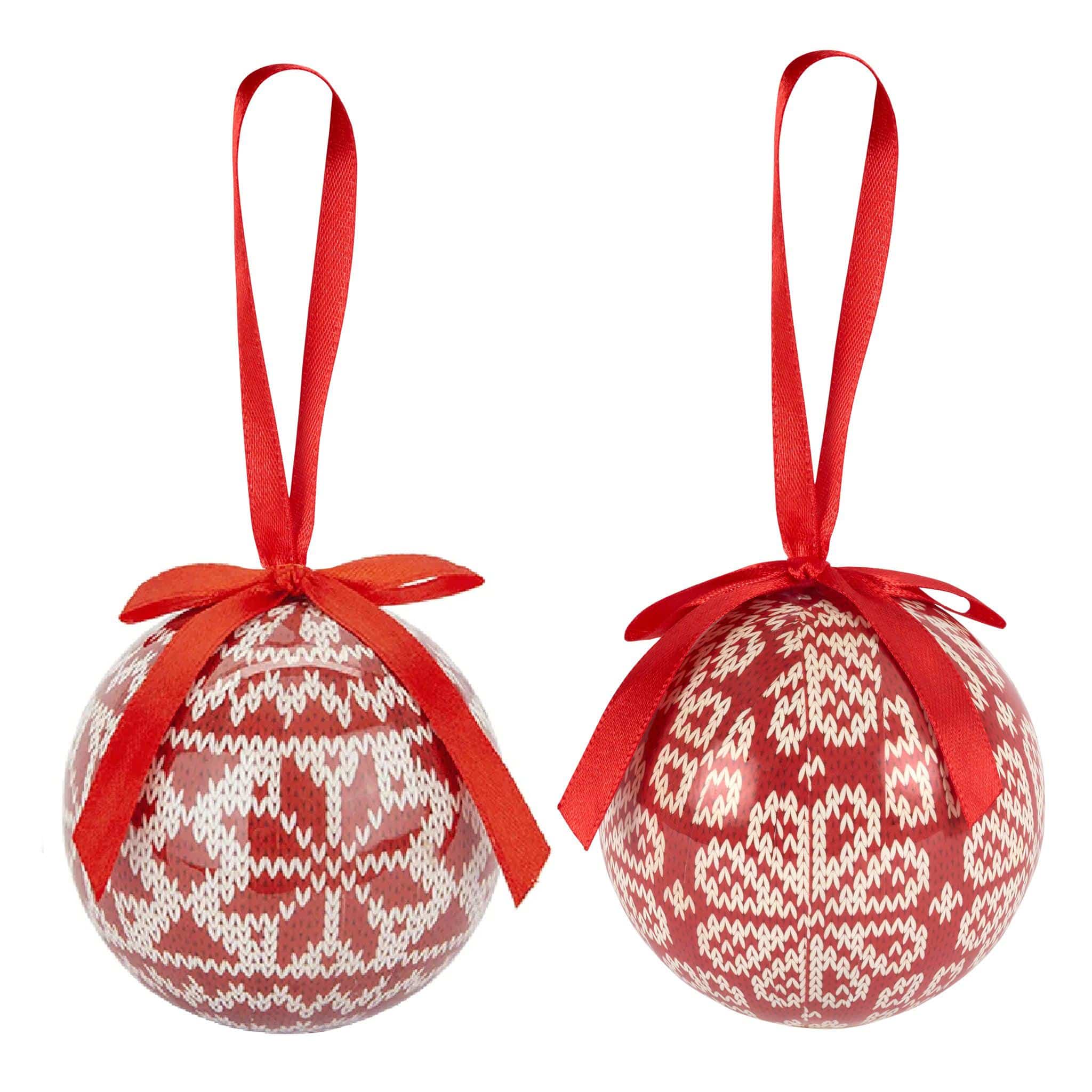 Set of 6 Christmas Baubles - Red Knit Look 5050565416797 only5pounds-com