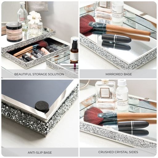 Silver Multi Crystal Storage Decorative Tray - Assorted Sizes only5pounds-com