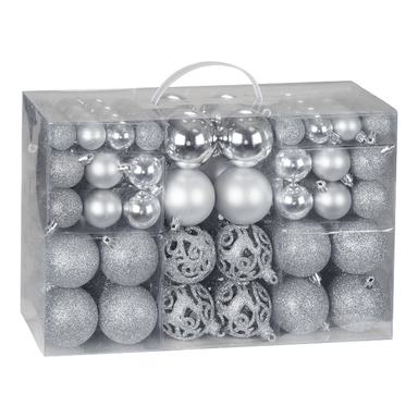 Silver Shatterproof Assorted Christmas Baubles - Pack of 100 5056150253297 only5pounds-com