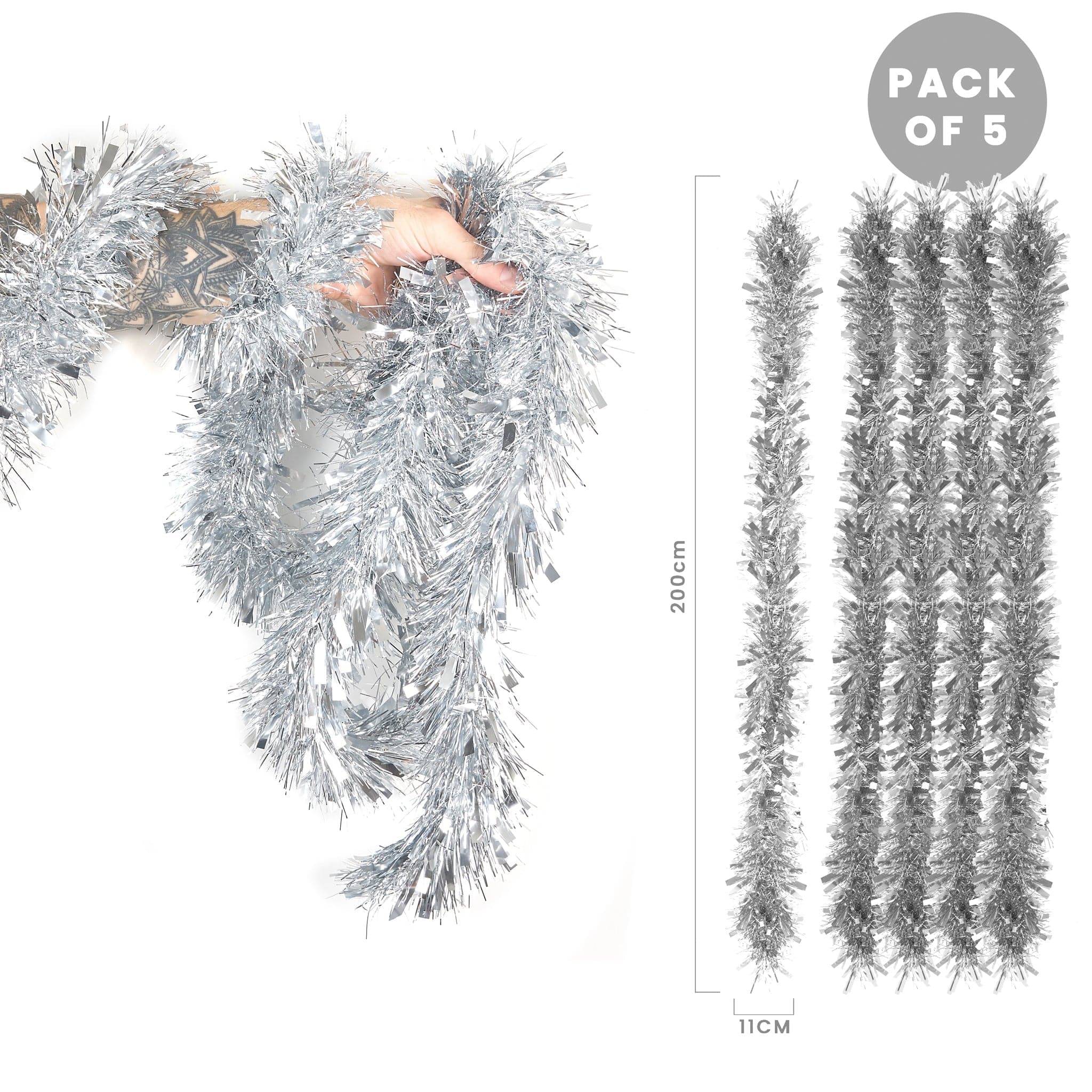 Thick Christmas Silver Tinsel - 2M (Single or Pack of 5) Pack of 5 5050565289100 only5pounds-com