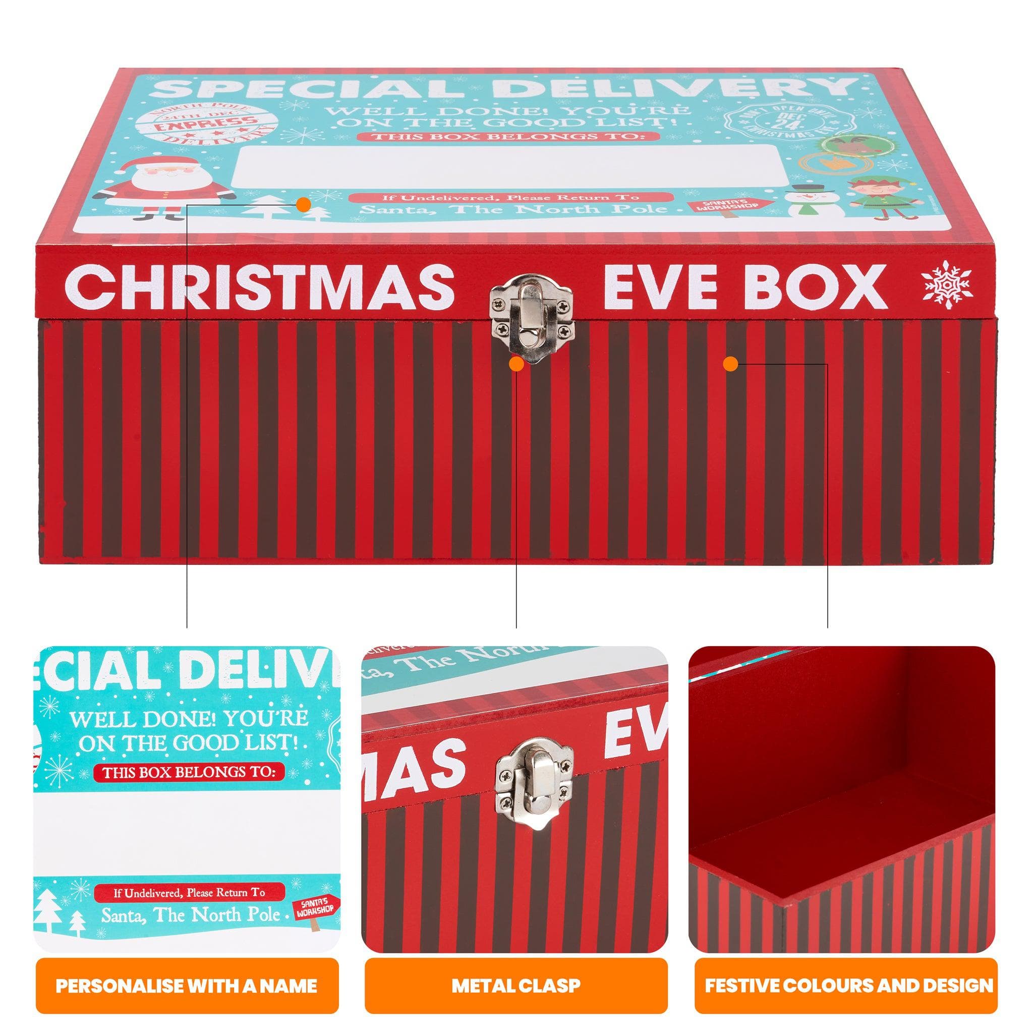 Wooden Christmas Eve Gift Box With Write On Panel - 30 x 20 x 12cm 5050565491305 only5pounds-com