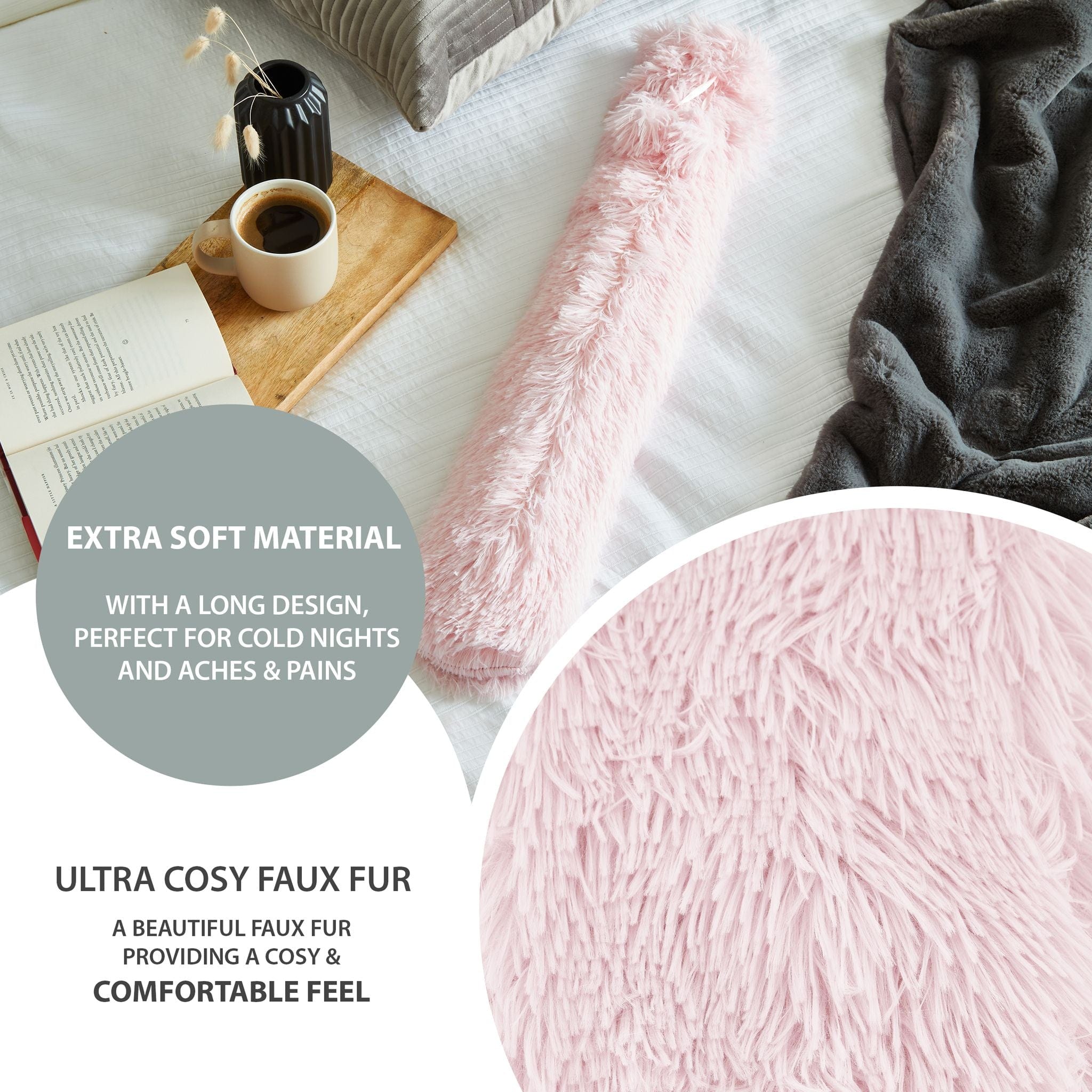 X-Large Fluffy Hot Water Bottle - Assorted Colours - 73cm only5pounds-com