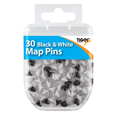 30 Black & White Map Pins 5016873022761
