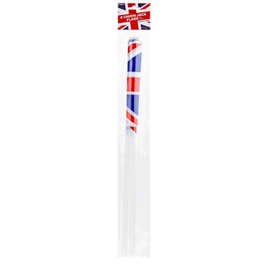4Pk Union Jack 12X8" Plastic Flags With Sticks only5pounds-com