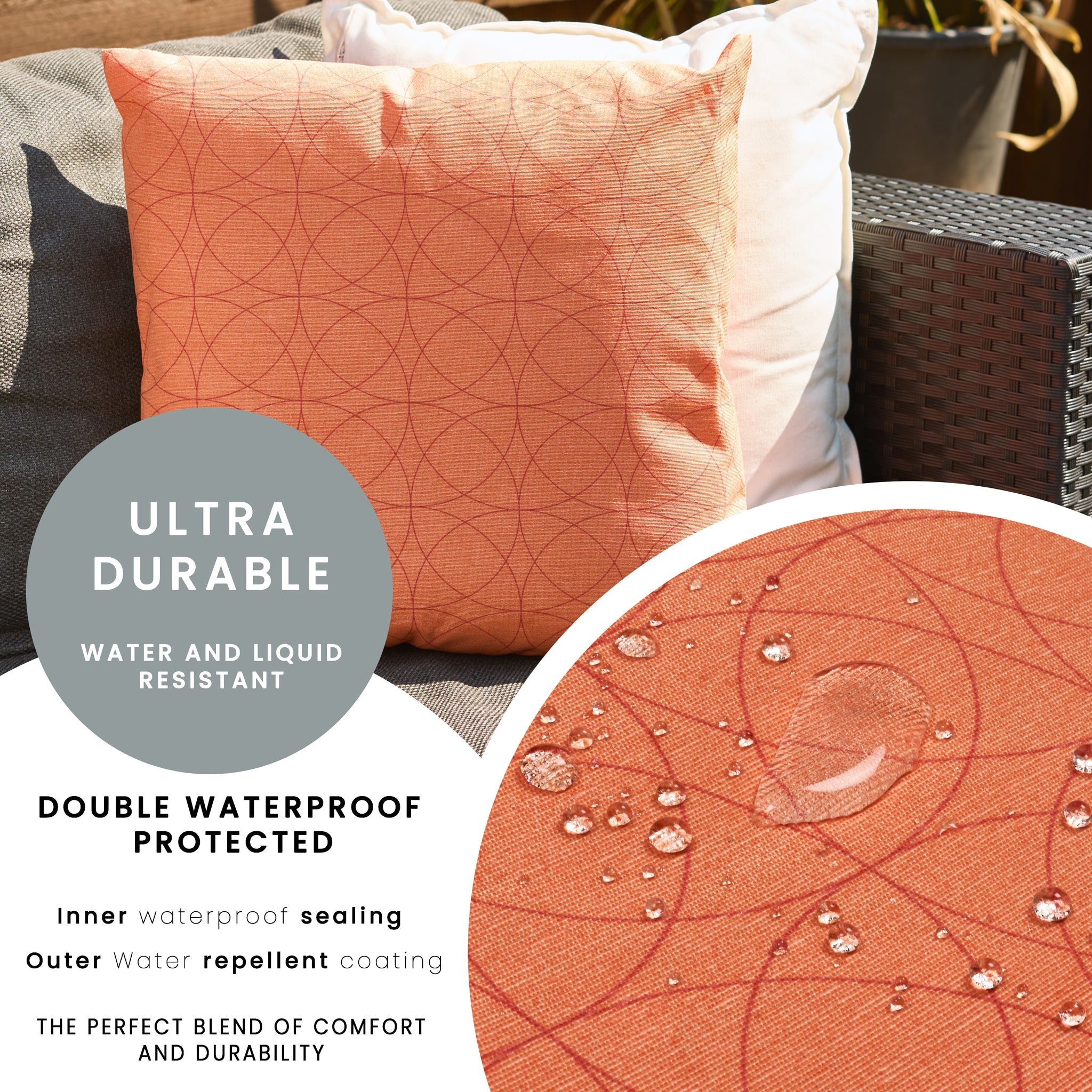 Coral Geometric Outdoor Garden Cushion - 42 x 42cm-8713229053635-only5pounds.com